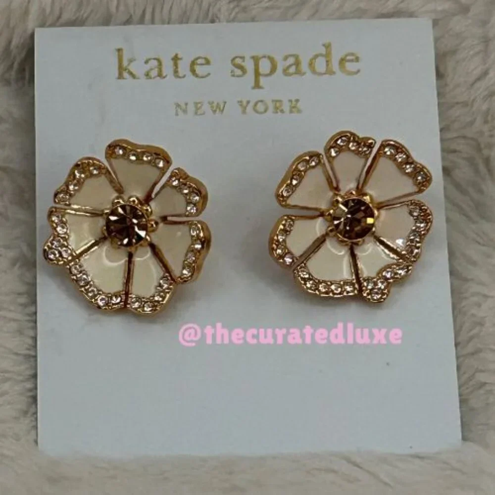 Kate Spade New York Floral Crystal Stud Earrings NWT 🦋 🌸